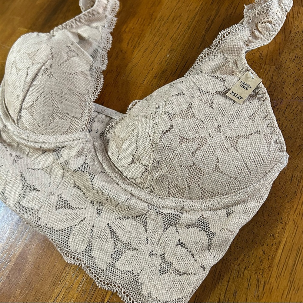 Victorias Secret PINK Lace Lightly-Lined Longline Bralette | Women XS | Nude - Picture 7 of 7